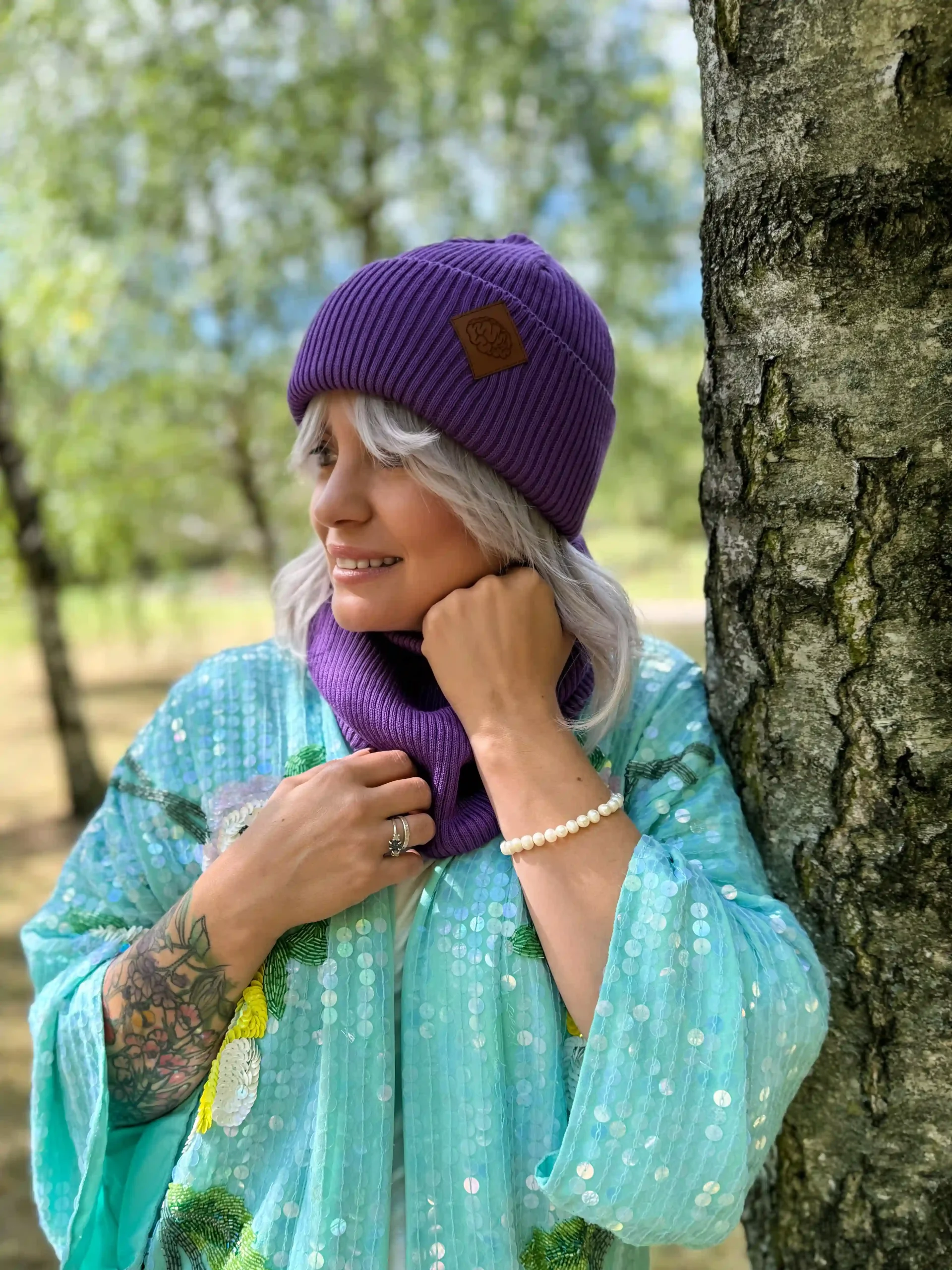 Bawełniana czapka beanie logo ekoskórka "Fiolet" 21 czapka beanie bawelna fiolet scaled 1