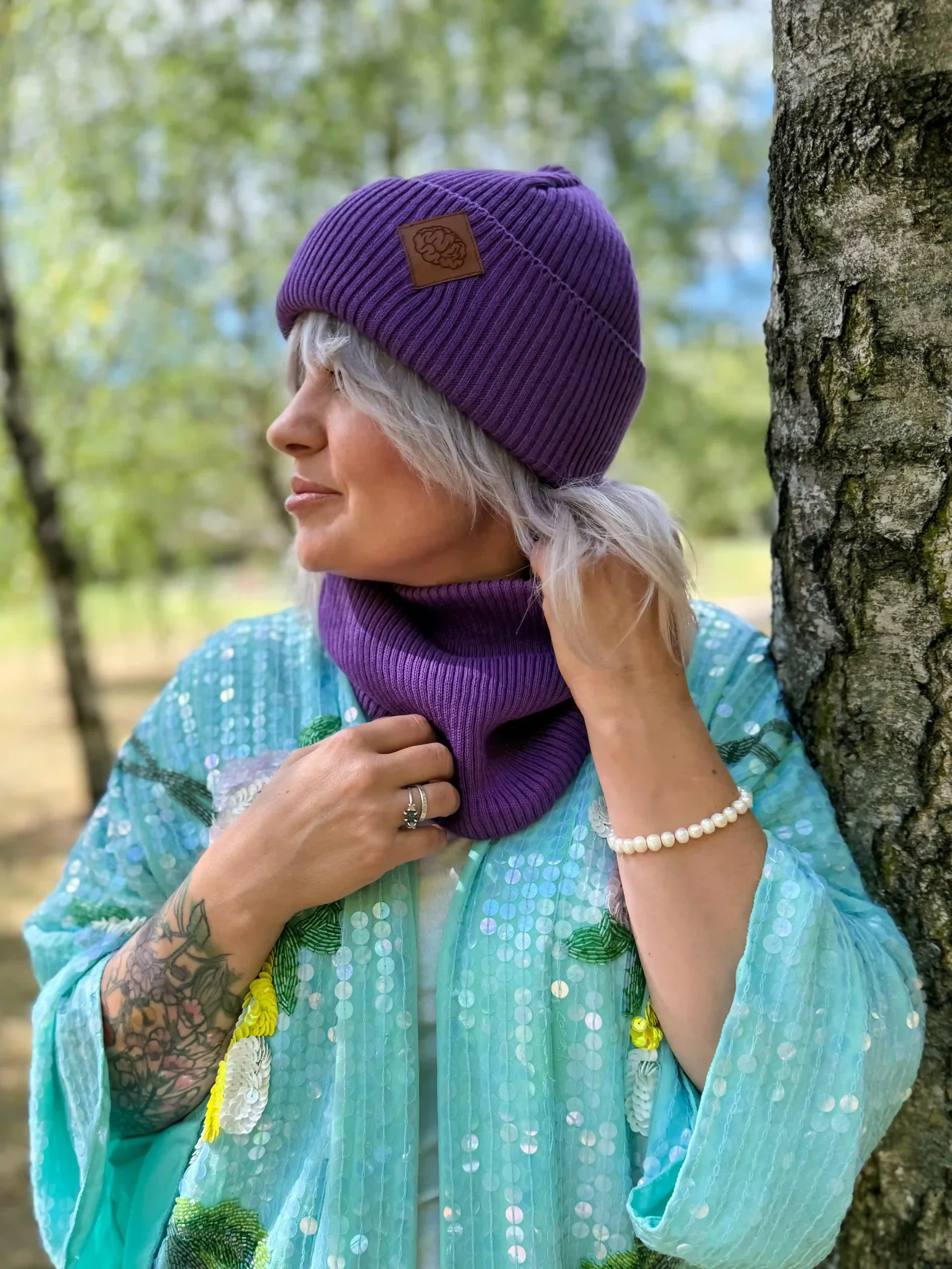 Bawełniany mały komin "Fiolet" 30 czapka beanie bawelniana fioletowa scaled 1