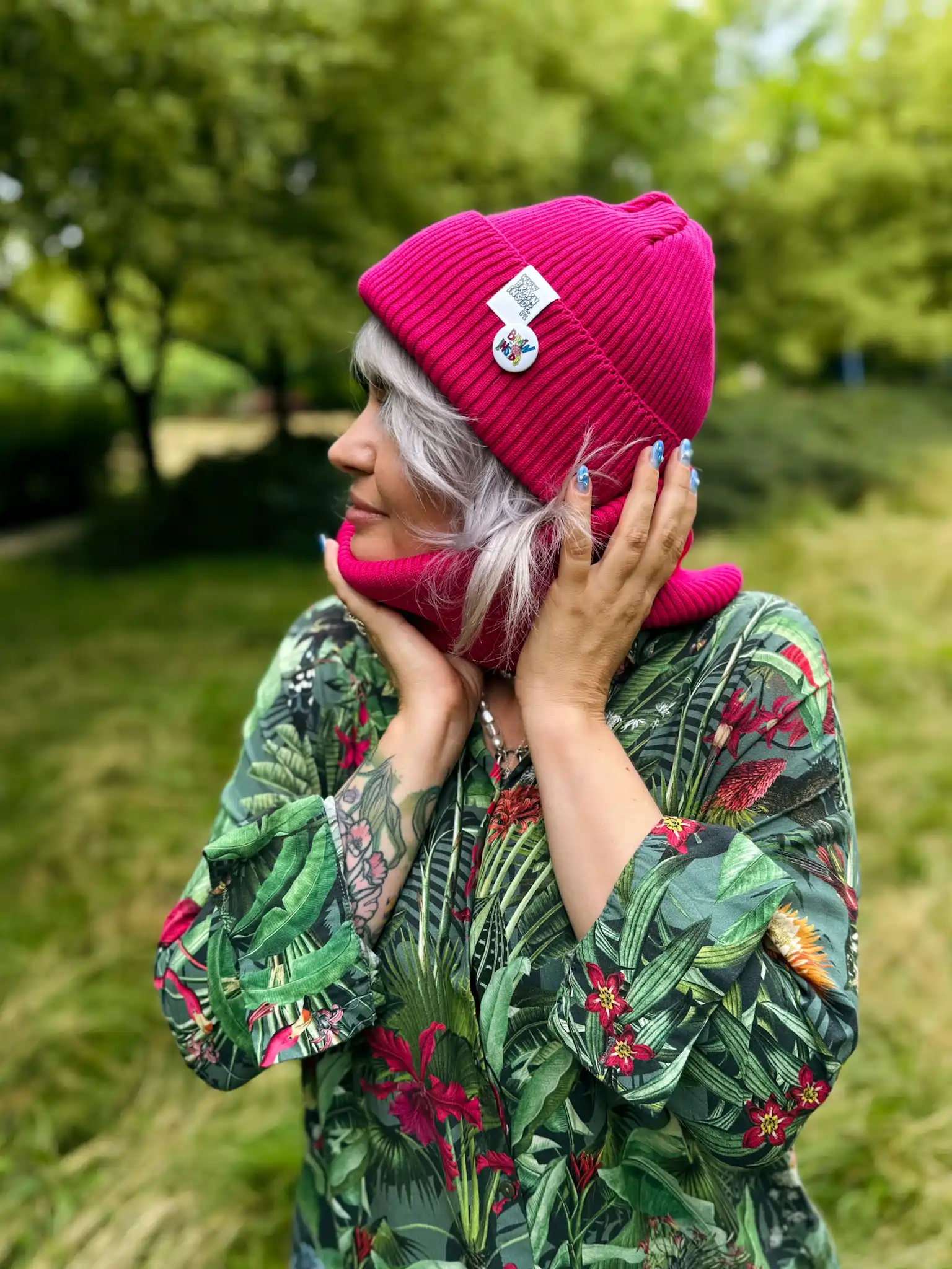 Czapka beanie z bawełny logo kolorowe "Malina" 16 czapka beanie neon roz