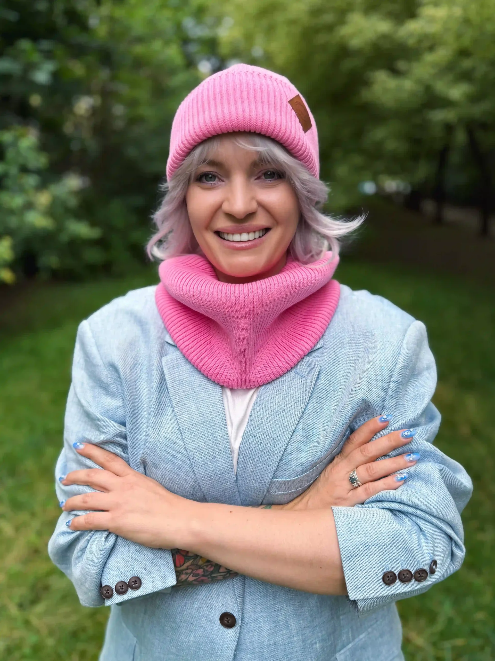 Bawełniana czapka beanie logo ekoskórka "Różowy" 27 czapka beanie rozowa scaled 1