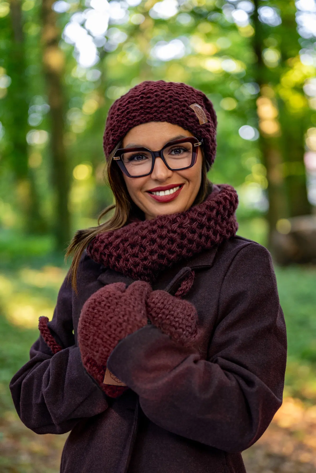 Mały komin MERINO "Bordo" 29 czapka damska podszyta jedwabiem