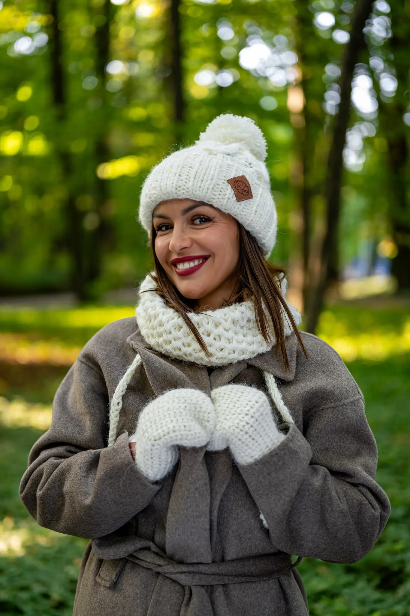 Mały komin MERINO "Beżowy ecru" 21 czapka ercu merino 2