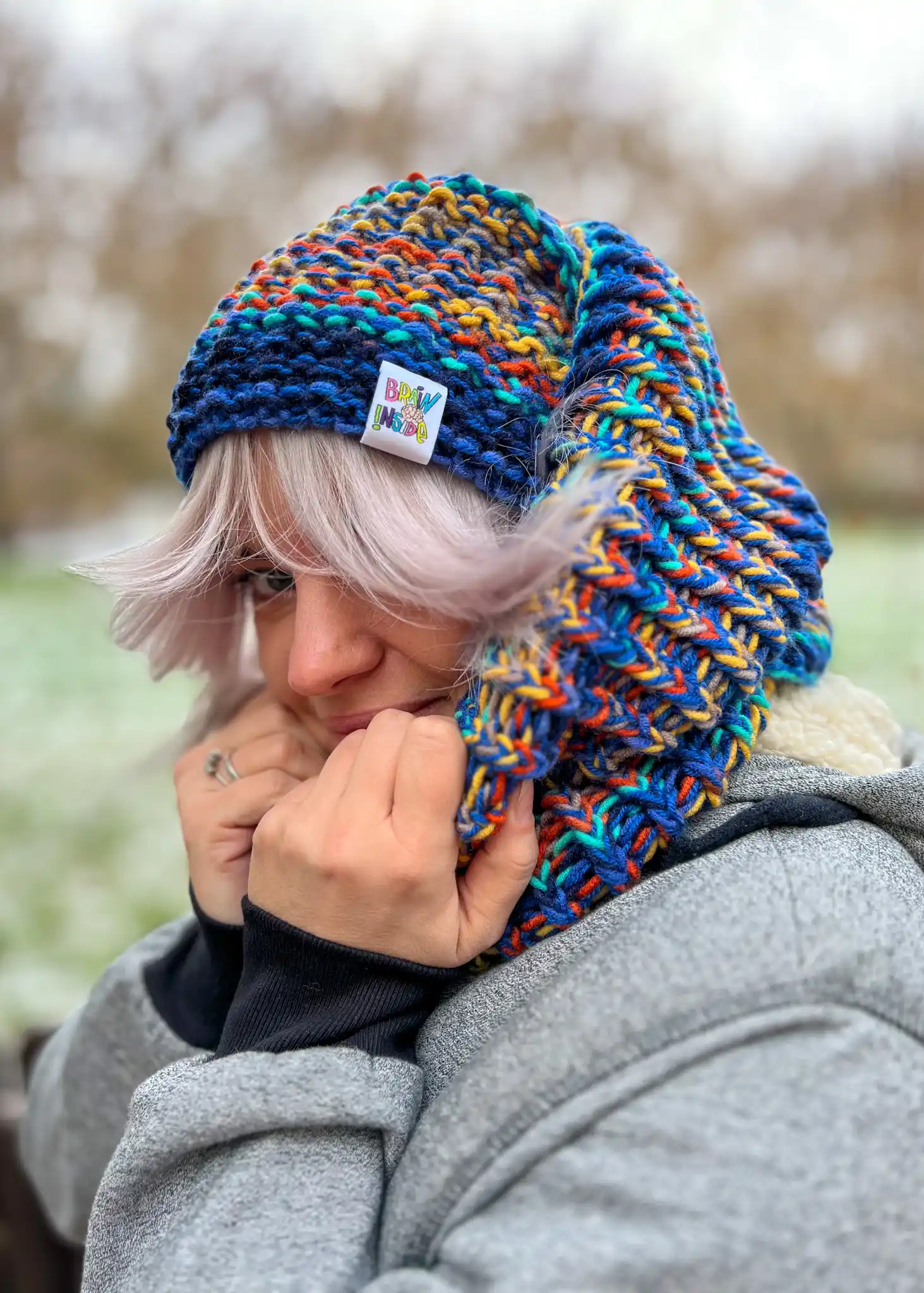 Komin ręcznie robiony "Górski potok" 166 czapka handmade mlodziezowa