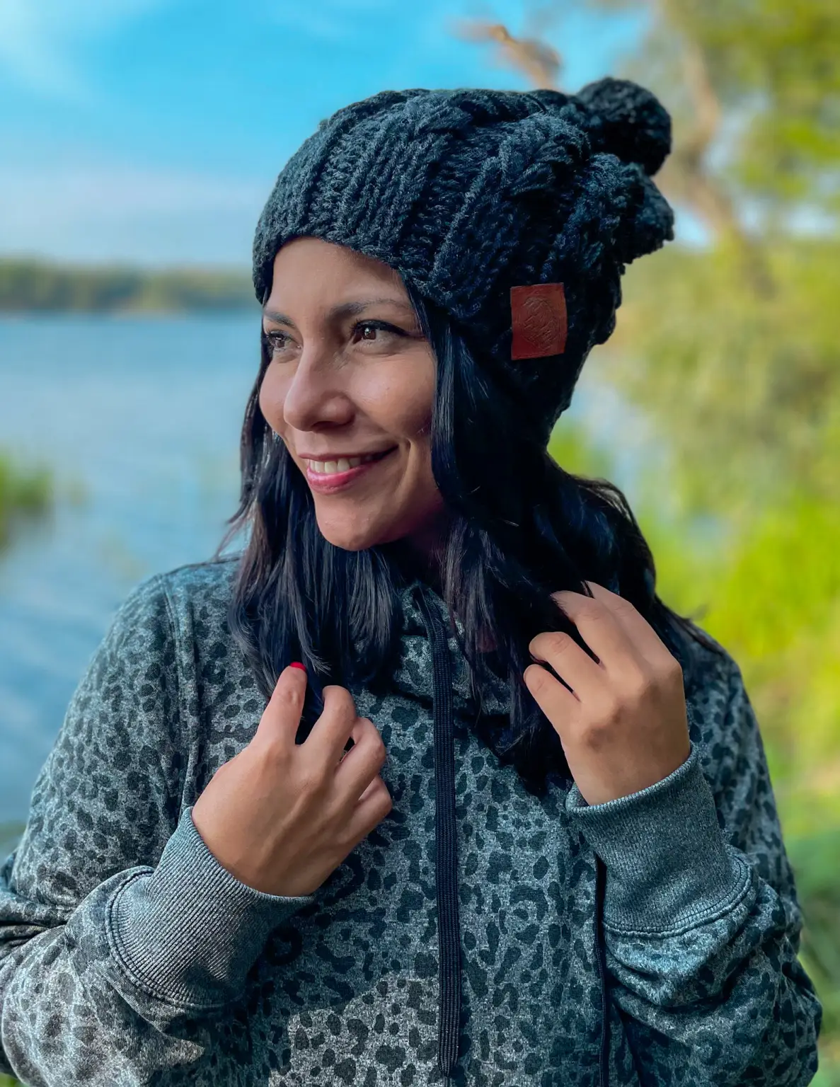 Czapka na zimę SMILE ,,Perłowy czarny" 1 czapka merino