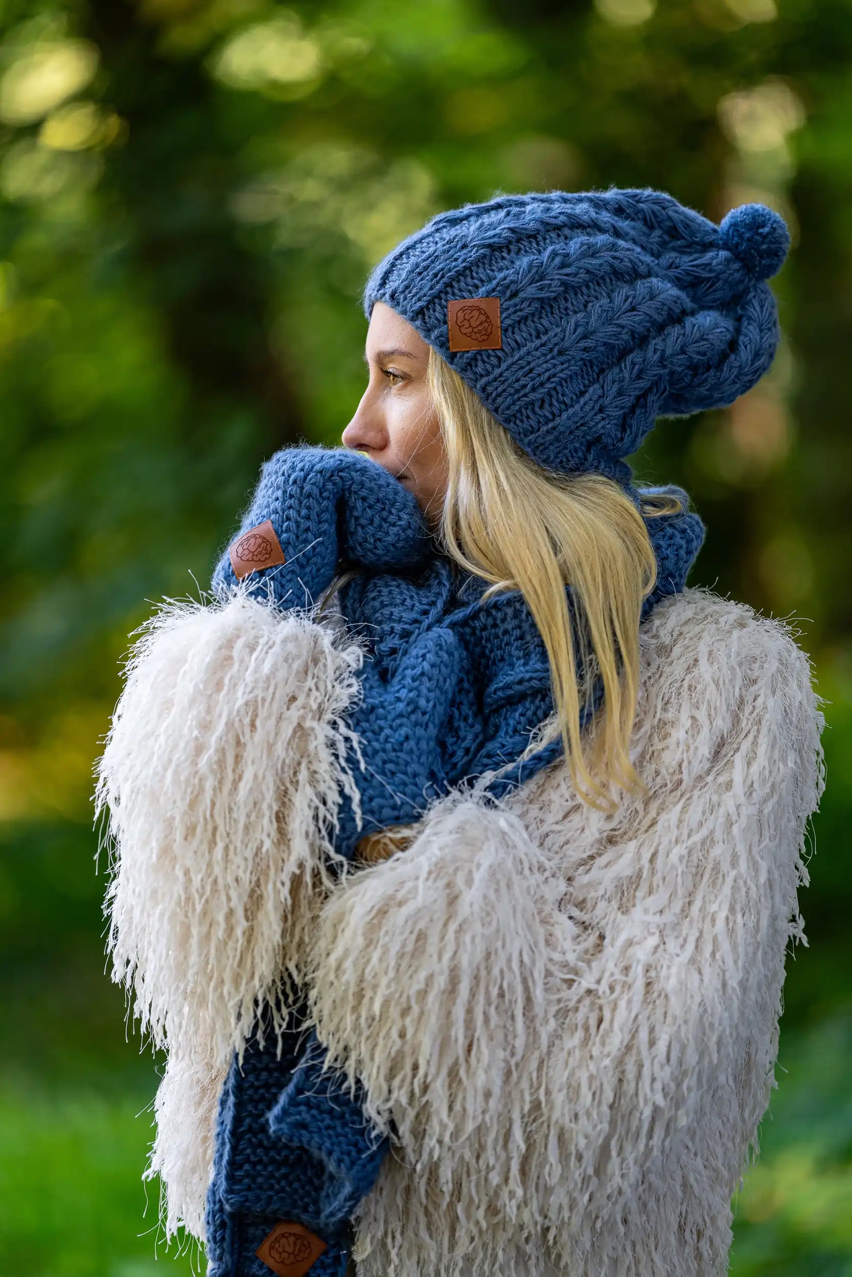 Czapka MERINO Smile "Ciemny niebieski"+ podszewka JEDWAB 44 czapka merino kobalt