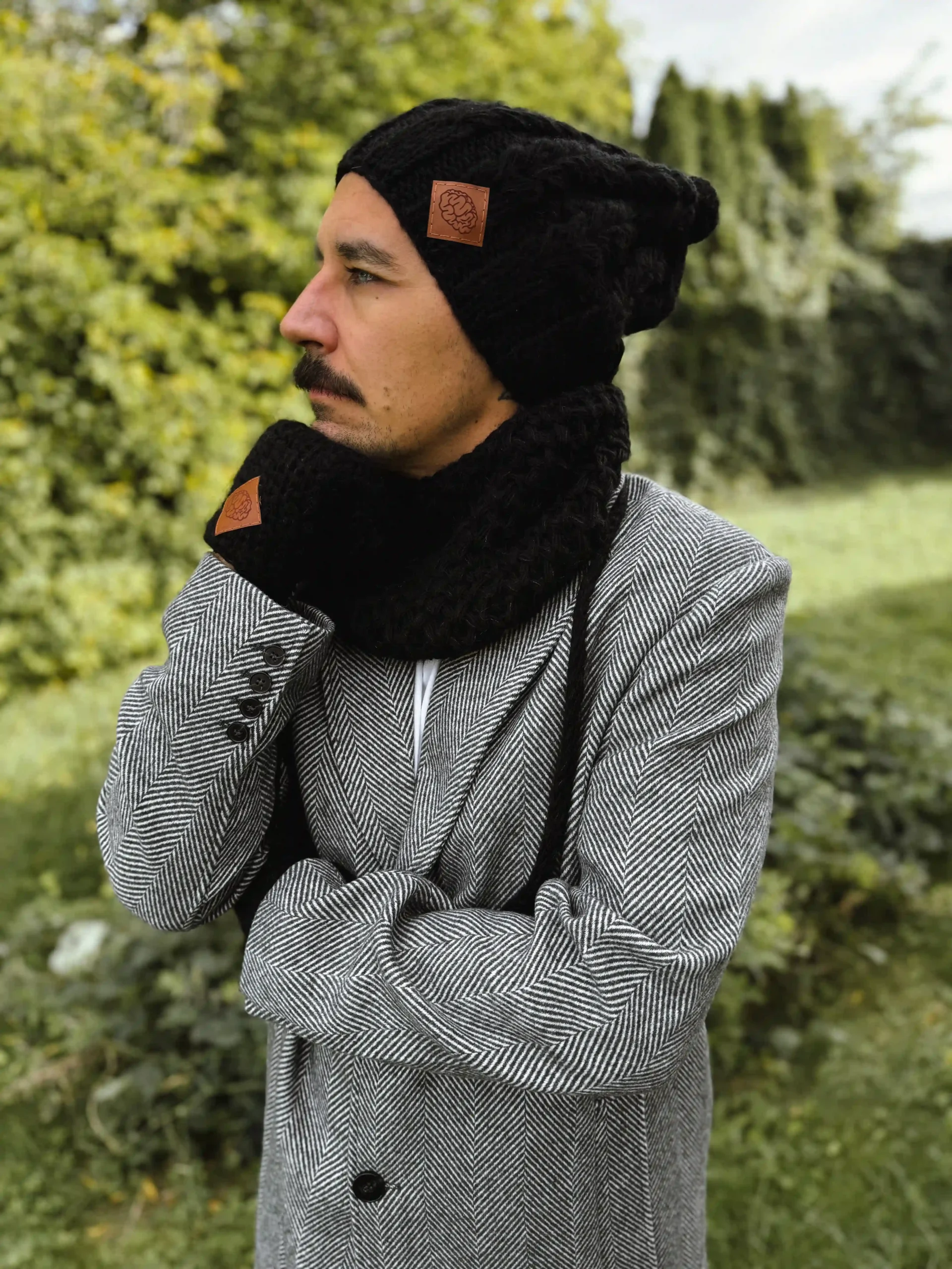 Męska czapka MERINO Smile "Czarny" + podszewka JEDWAB 29 czapka meska merino z pomponem scaled 1