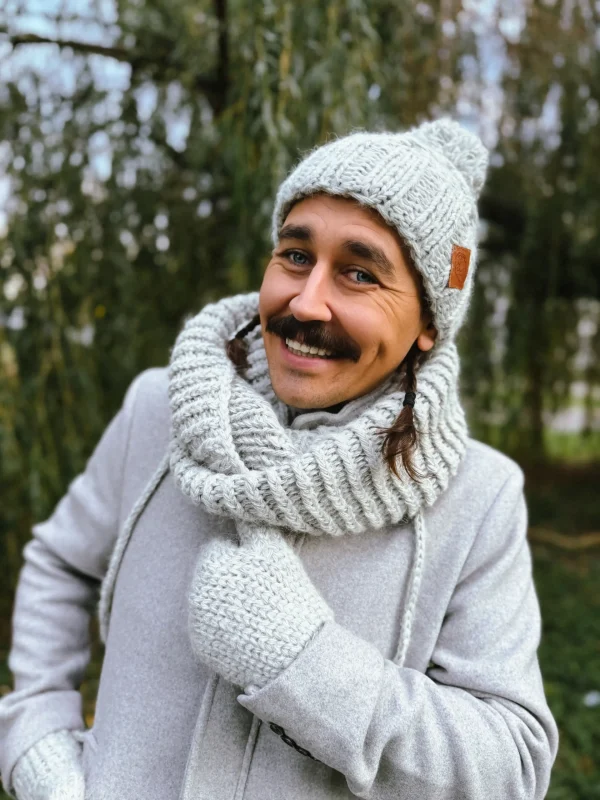 Męska czapka MERINO Euforia "Wybielony szary" 17 czapka meska szara z pompoem scaled 1