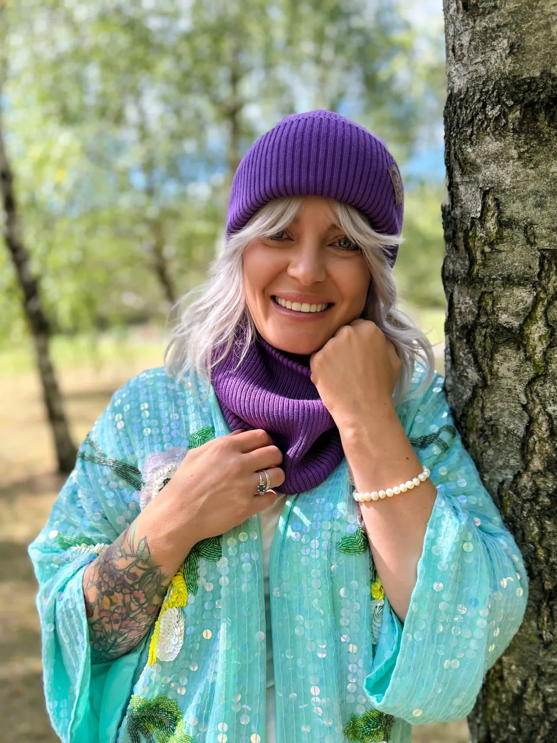 Bawełniana czapka beanie logo ekoskórka "Fiolet" 26 czapka na jesien fioletowa scaled 1