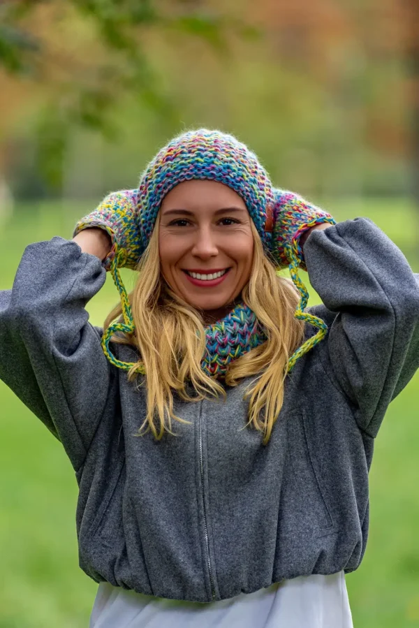 Czapka MERINO Neverland "Cukierki" + podszewka BAWEŁNA 18 czapka na niesforne wlosy