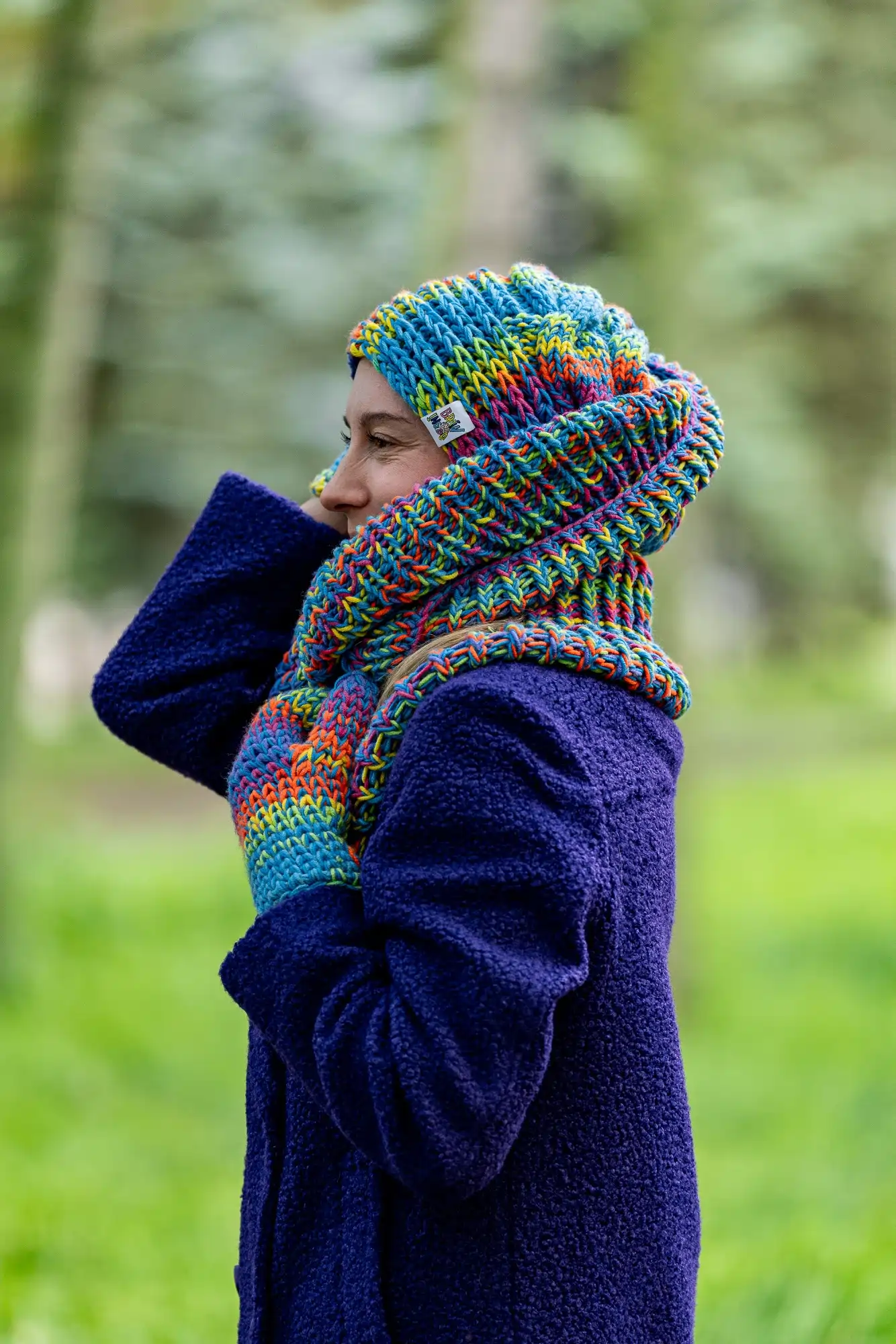 Czapka MERINO 50% nieugniatająca włosów "Tęcza Błękit" THIS IS IT 164 czapka na zamowienie
