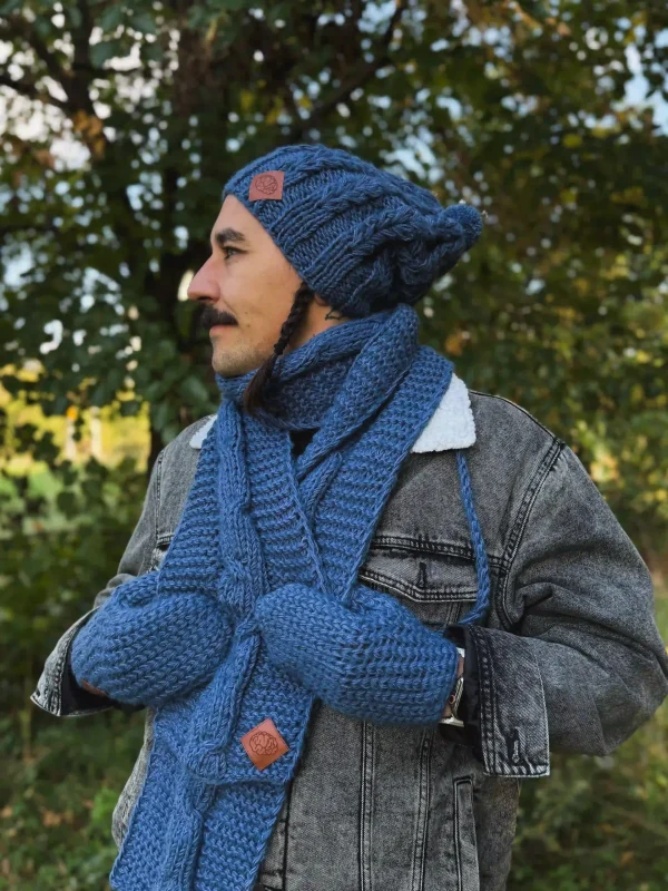 Męska czapka MERINO Smile "Ciemny niebieski" + podszewka JEDWAB 19 czapka pompon merino scaled 1