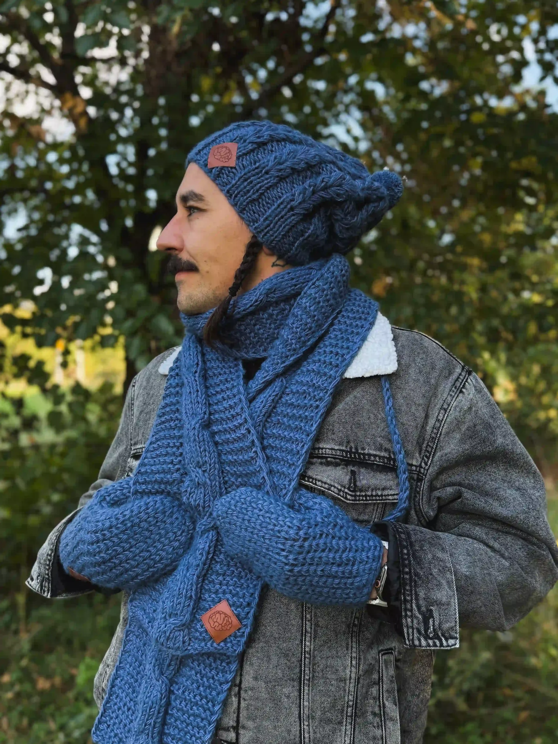 Męska czapka MERINO Smile "Ciemny niebieski" + podszewka JEDWAB 27 czapka pompon merino scaled 1