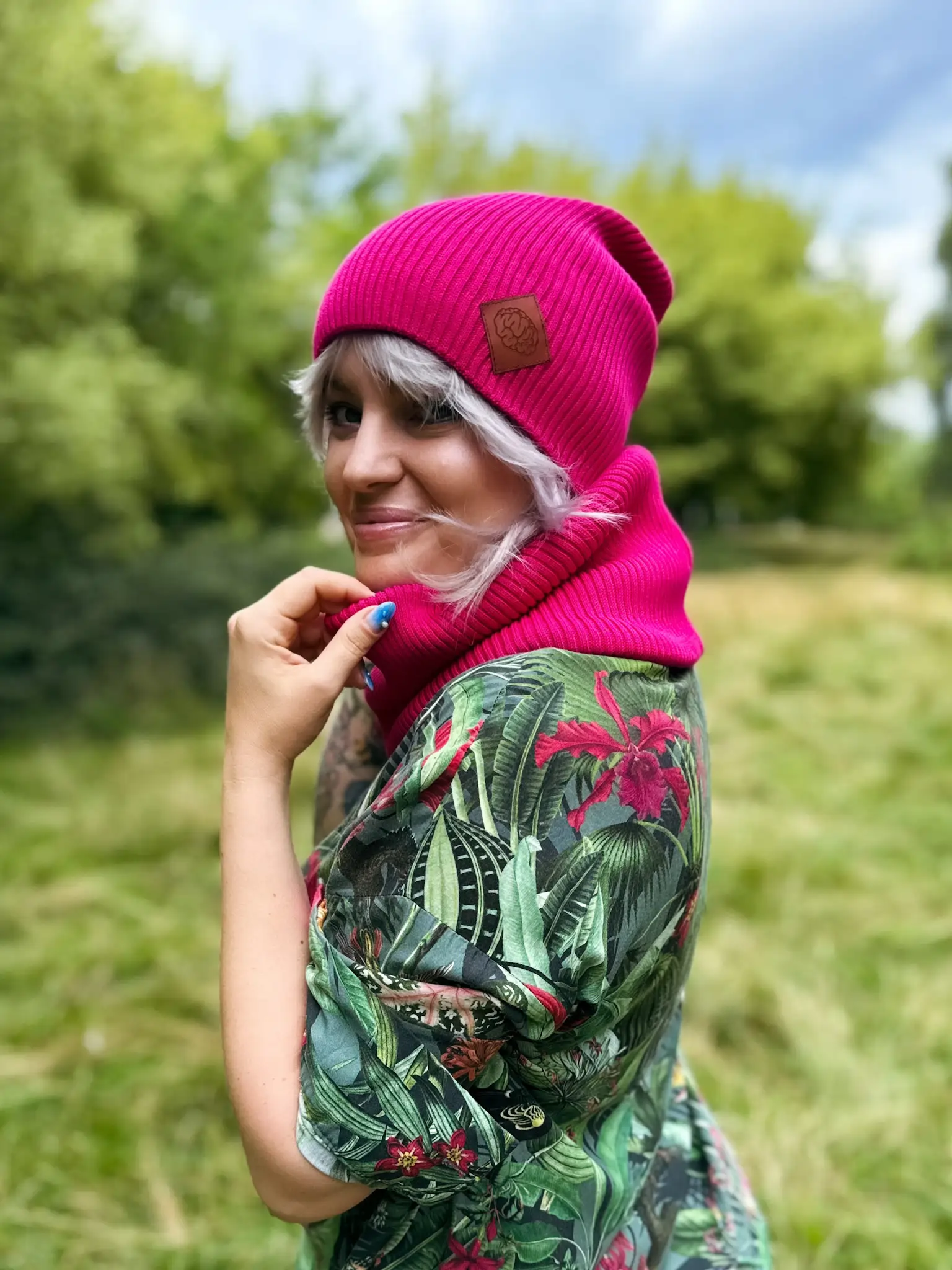 Bawełniana czapka jesienna logo ekoskórka "Malina" 36 czapka rozowa