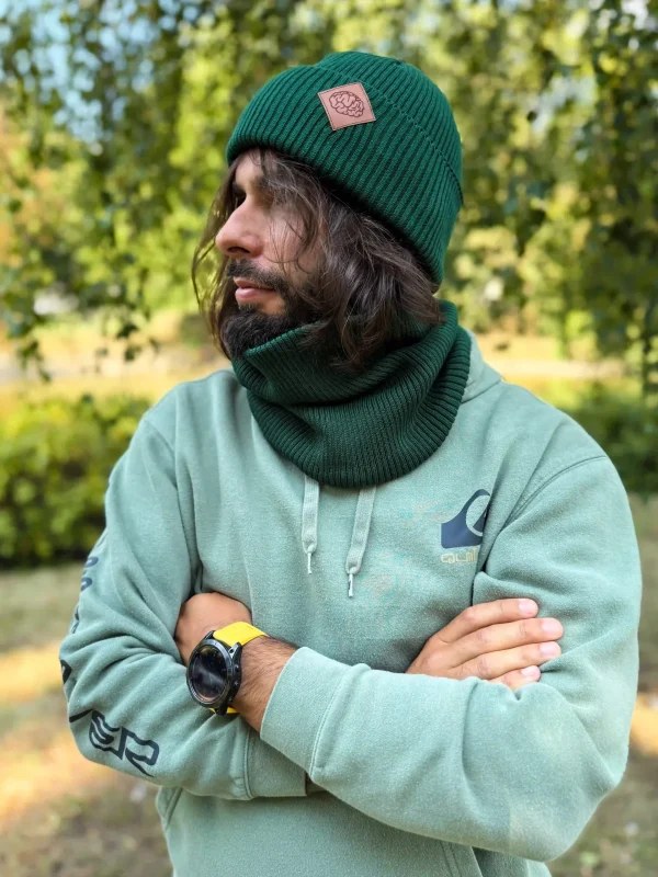 Męska bawełniana czapka beanie logo ekoskórka "Zielony" 13 czapka z logo firmowym scaled 1