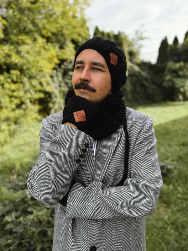Męska czapka MERINO Smile "Czarny" + podszewka JEDWAB 17 czapka z pomponem merino czarna scaled 1