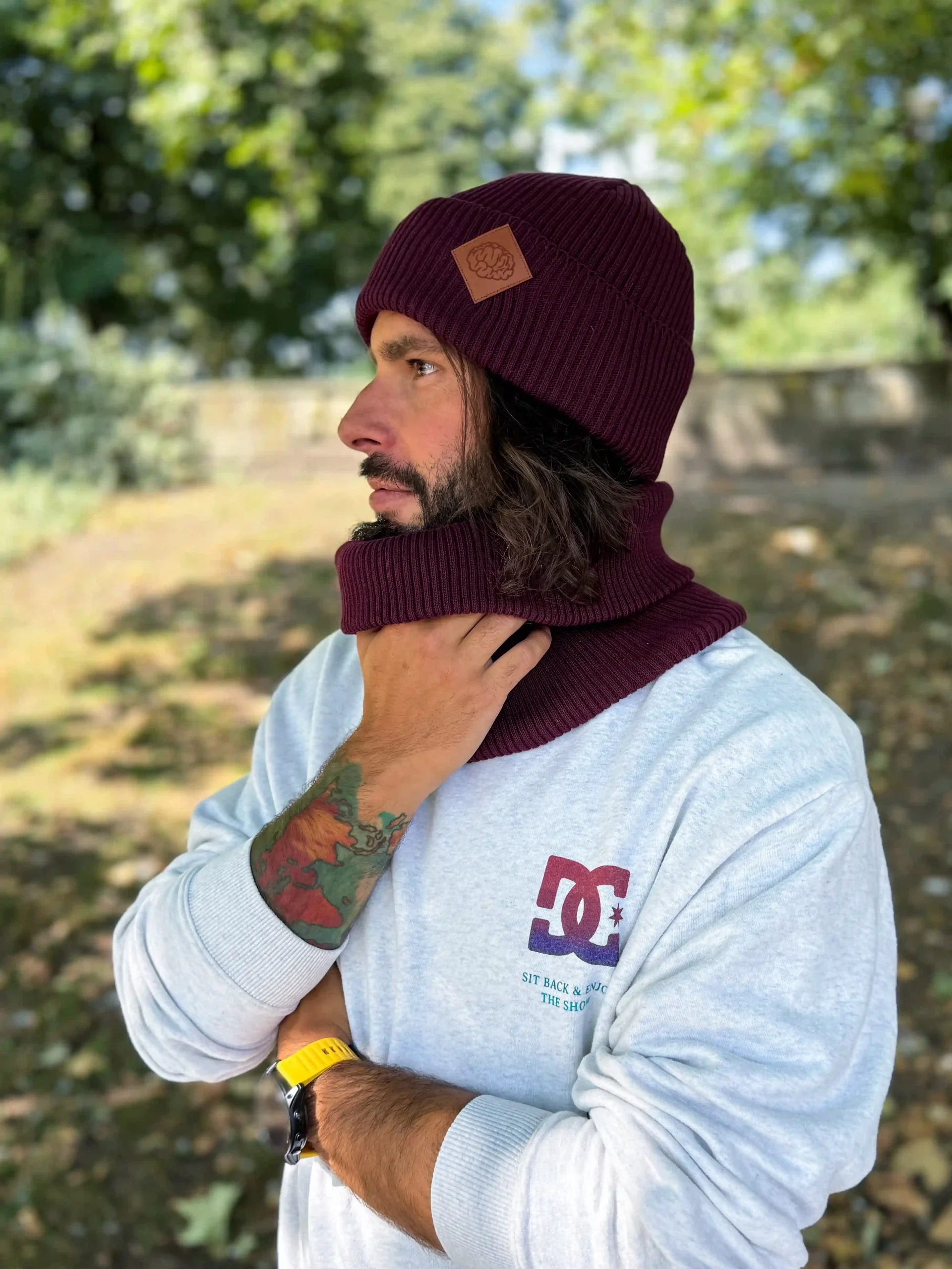 Męska bawełniana czapka beanie logo ekoskórka "Bordo" 109 czapka zlodziejka bawelna scaled 1