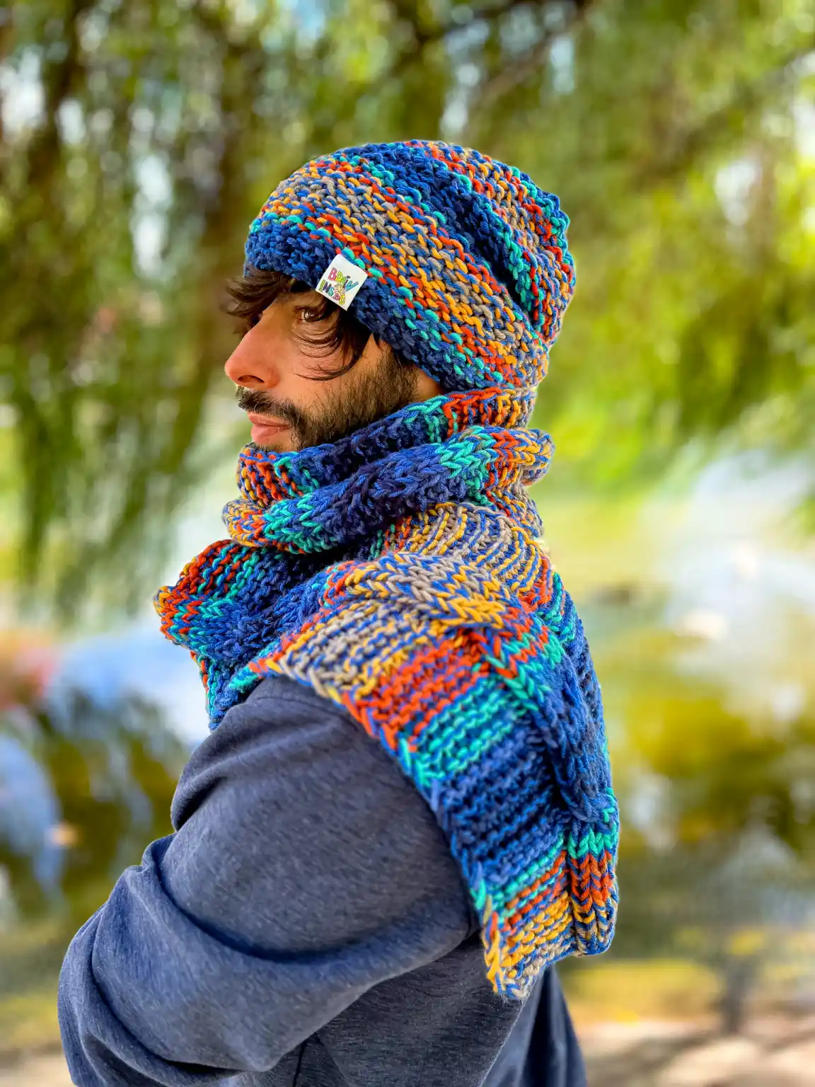 Męska czapka MERINO 50% "Górski potok" NEVERLAND 177 czapka handmade dla mezczyzny