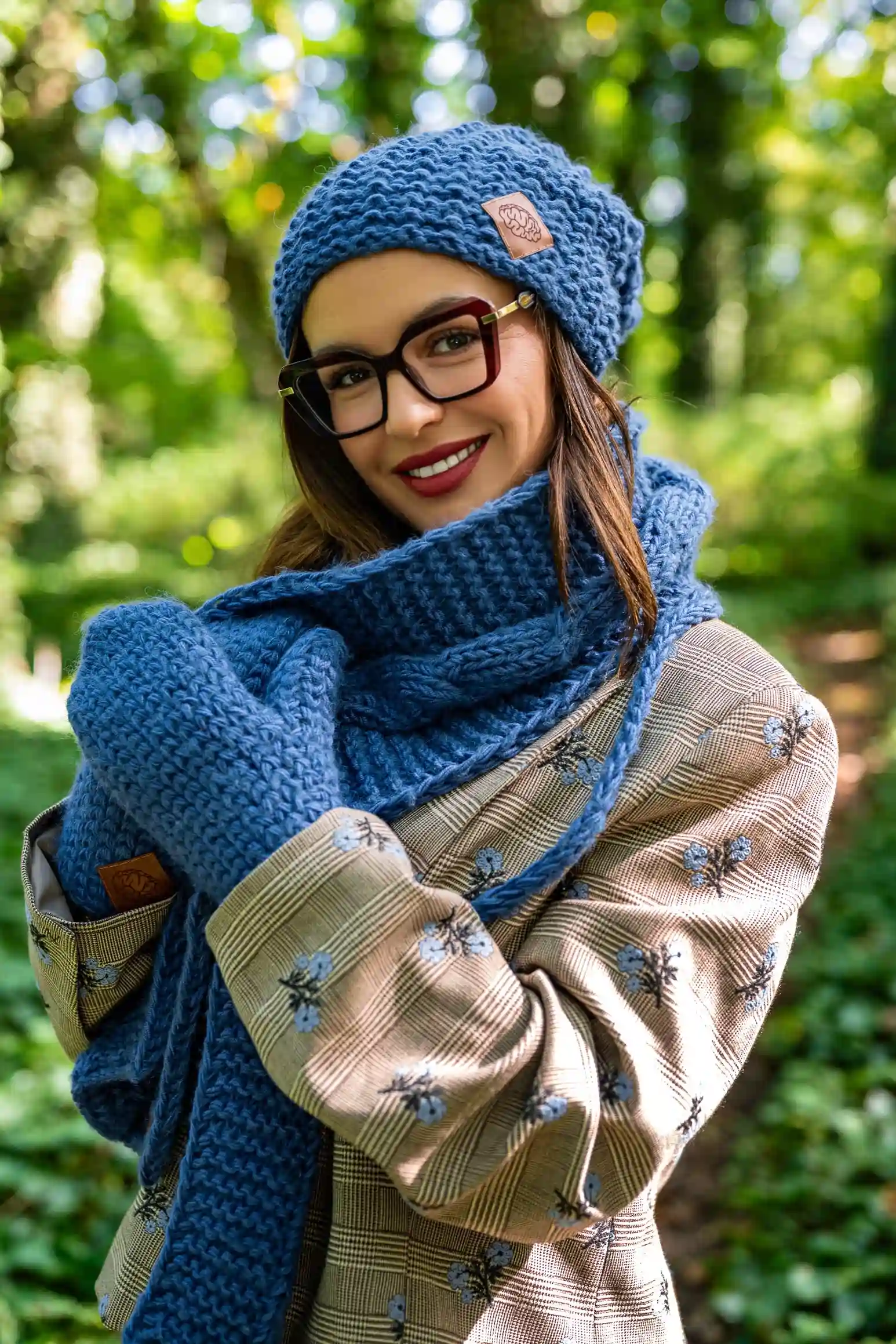 Rękawiczki MERINO "Ciemny niebieski" 54 damska czapka z jedwabna podszewka
