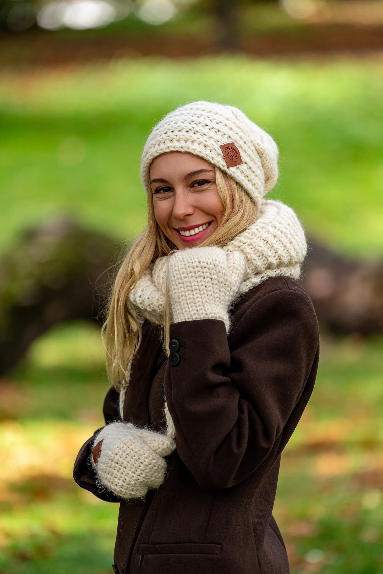 Czapka MERINO This is it “Beżowy ecru” 61 damski komplet merino