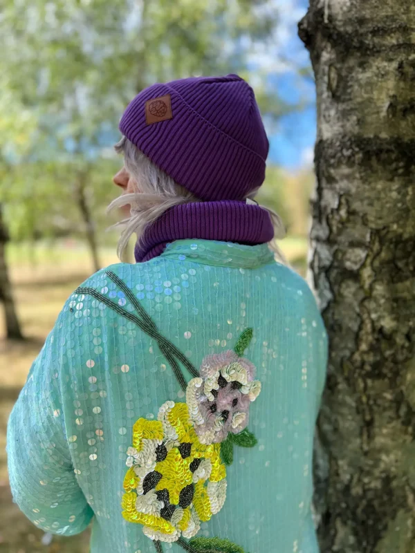 Bawełniana czapka beanie logo ekoskórka "Fiolet" 9 fioletowa czapka beanie 1
