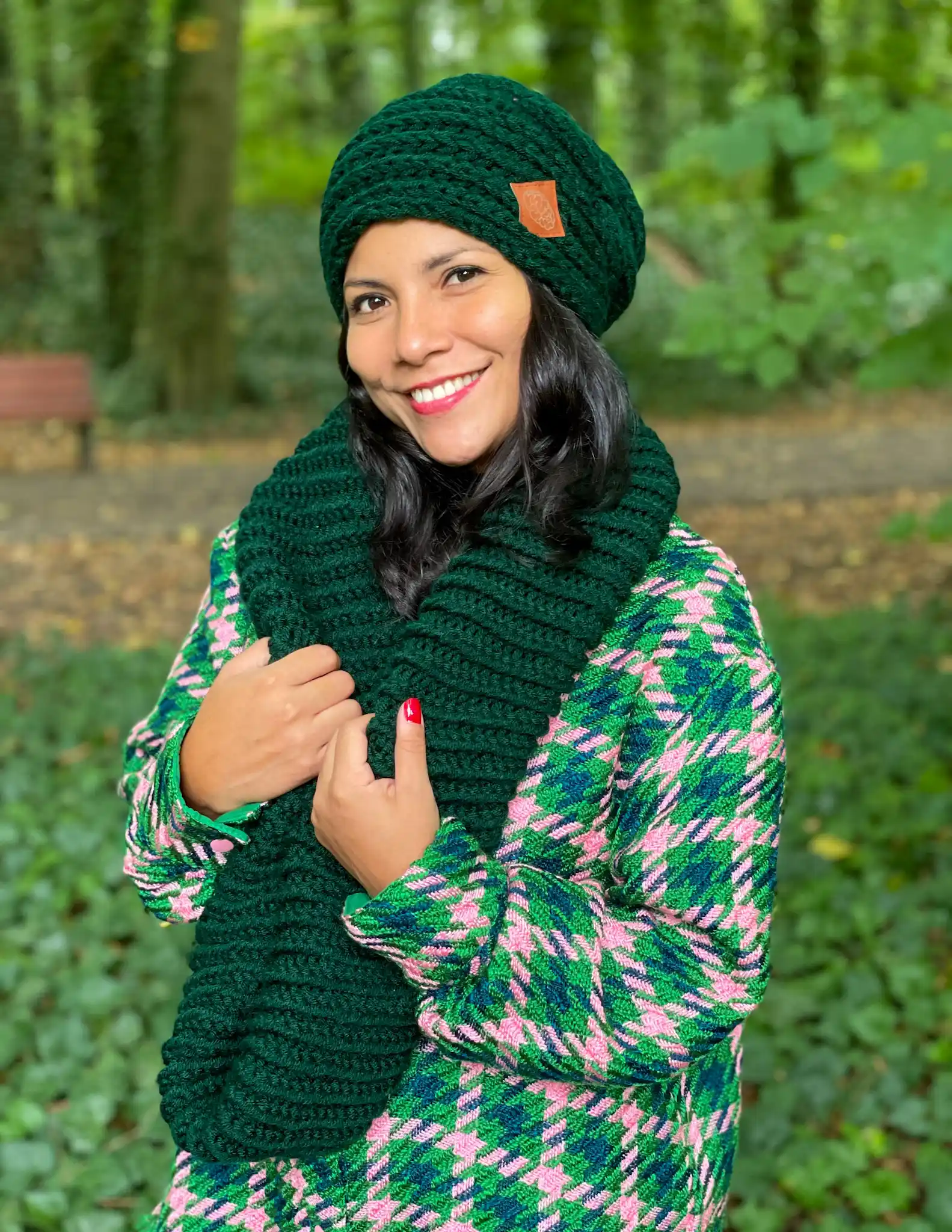 Komin ręcznie robiony "Ciemny zielony" 48 zielony komin merino