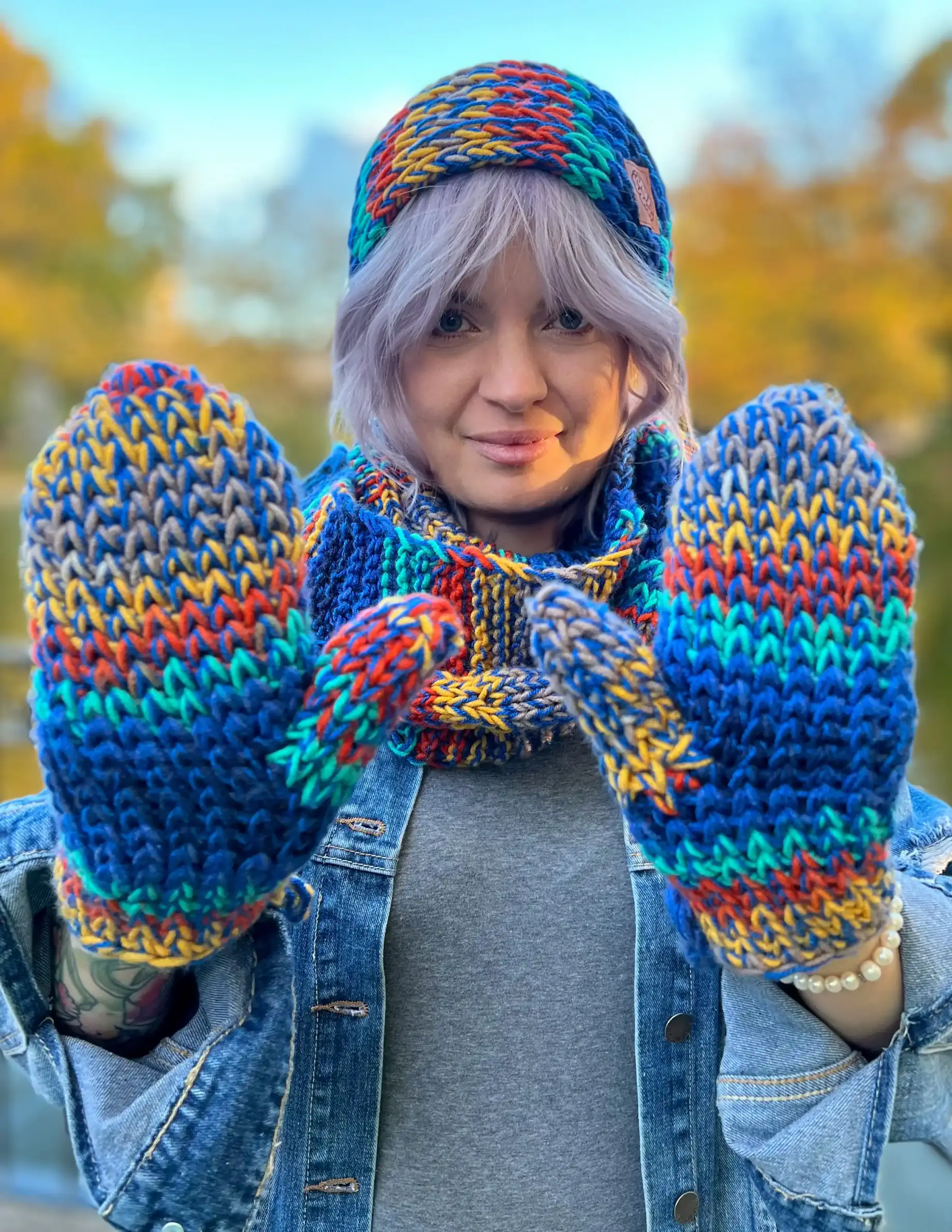 Rękawiczki MERINO 50% ,,Górski potok" 66 rękawiczki na drutach