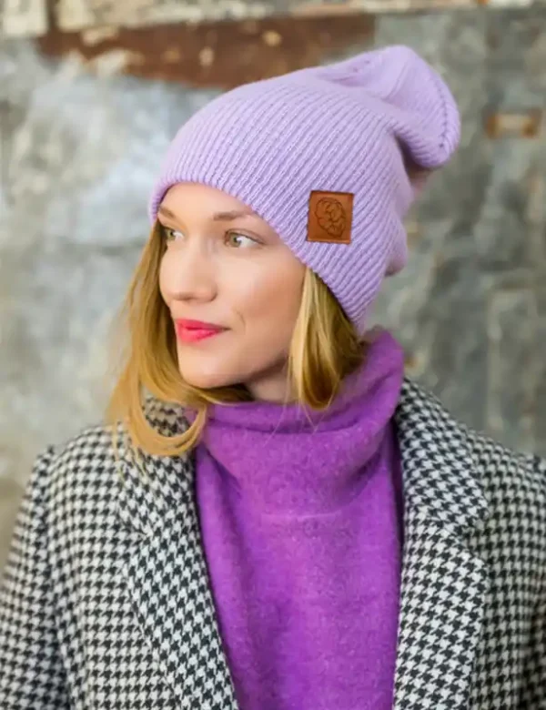 Czapka beanie logo ekoskórka "Jasny fiolet" 8 glowne 3 3