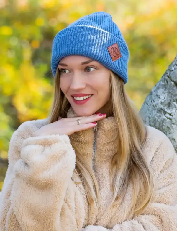 Czapka beanie logo ekoskórka "Brudny niebieski" 5 glowne 3 9