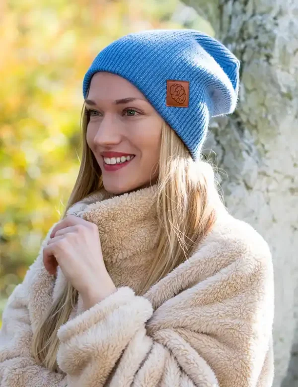 Czapka beanie logo ekoskórka "Brudny niebieski" 8 glowne 4 9
