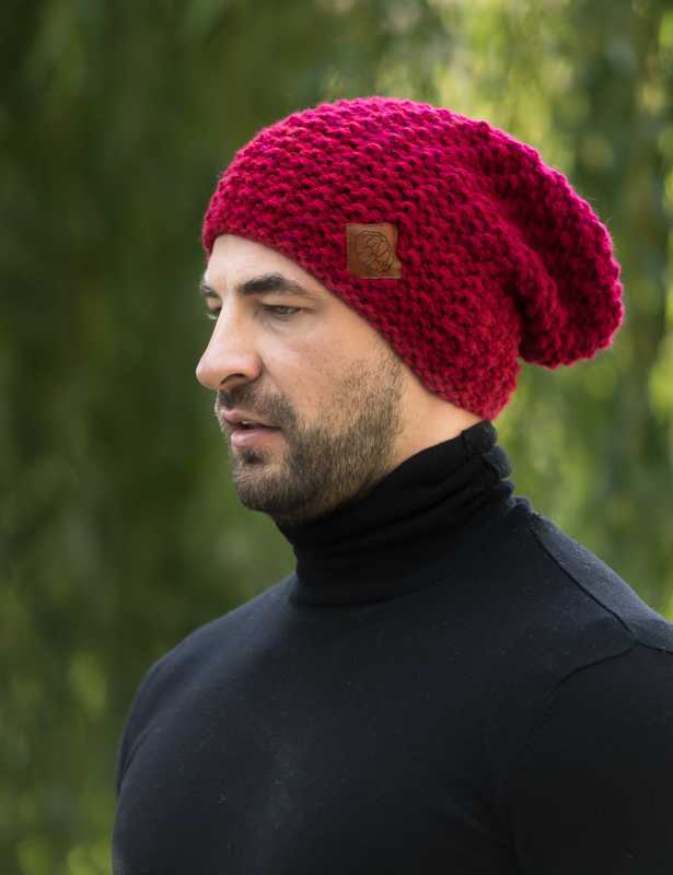 Męska czapka zimowa slouchy NEVERLAND "Ciemny czerwony" 131 Czapka zimowa slouchy ciemny czerwony