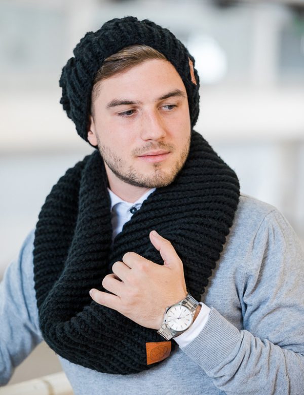 Męski KOMIN na szyję z dodatkiem wełny "Czarny" 6 handmade czarny komin meski brain inside