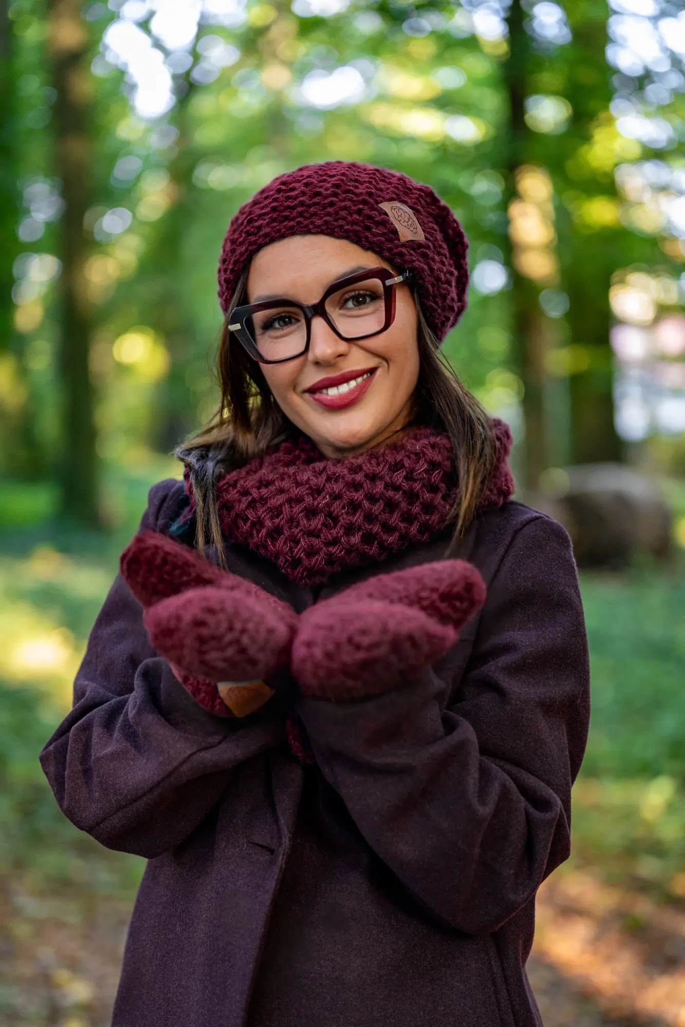 Mały komin MERINO "Bordo" 27 jedwabna podszewka czapka 1