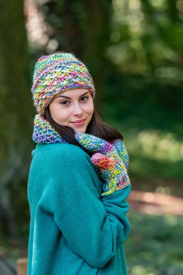 Rękawiczki MERINO 100% "Cukierki" 23 jedwabna podszewka czapka