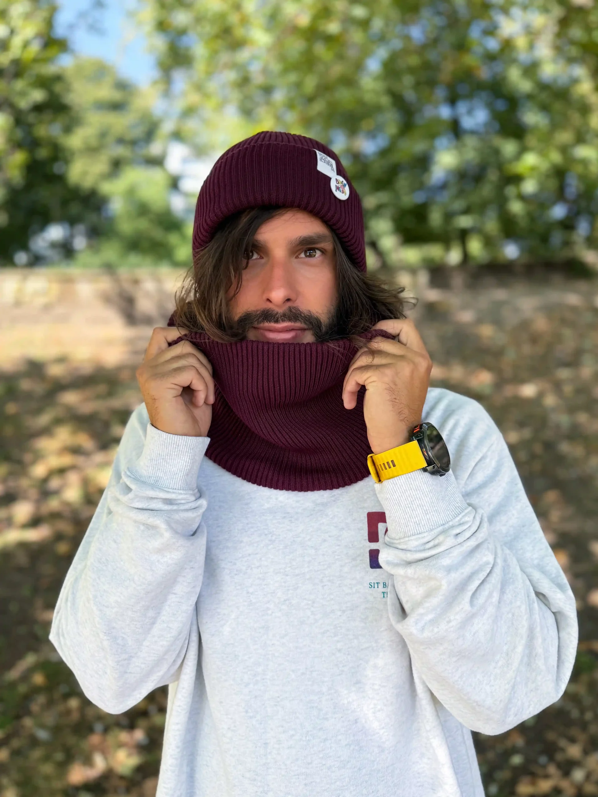 Męska czapka beanie z bawełny logo kolorowe "Bordo" 15 kaptury producent scaled 1
