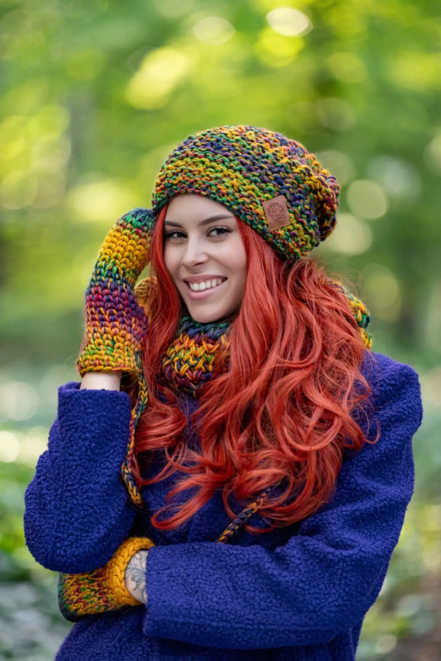 Czapka MERINO 100% Neverland "Kolory" + podszewka BAWEŁNA 196 kolorowa czapka dla rudych