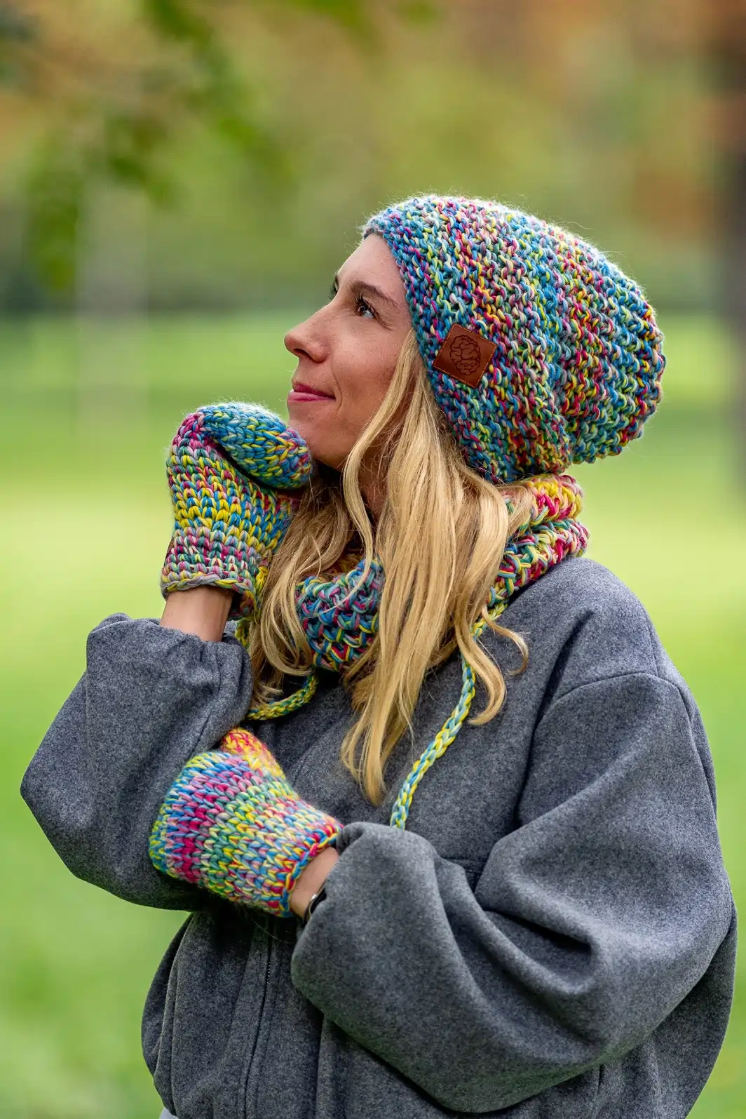 Czapka MERINO Neverland "Cukierki" + podszewka BAWEŁNA 21 kolorowa czapka z jedwabna podszewka 1