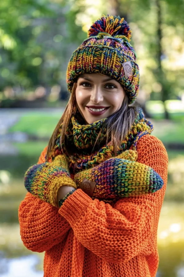 Mały komin MERINO 100% "Kolory" 14 kolorowa czapka zimowa damska merino