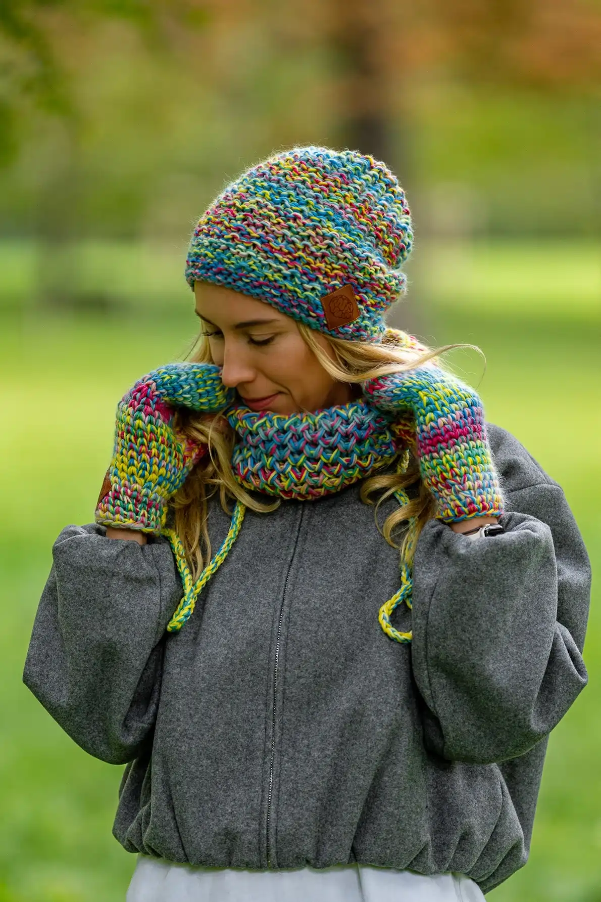 Rękawiczki MERINO 100% "Cukierki" 46 kolorowa surferska czapka