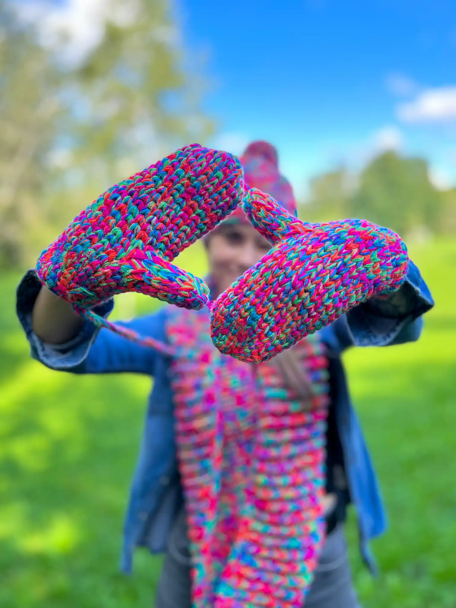 Rękawiczki handmade ze sznureczkiem ,,Kolorki" 198 kolorowe mitenki