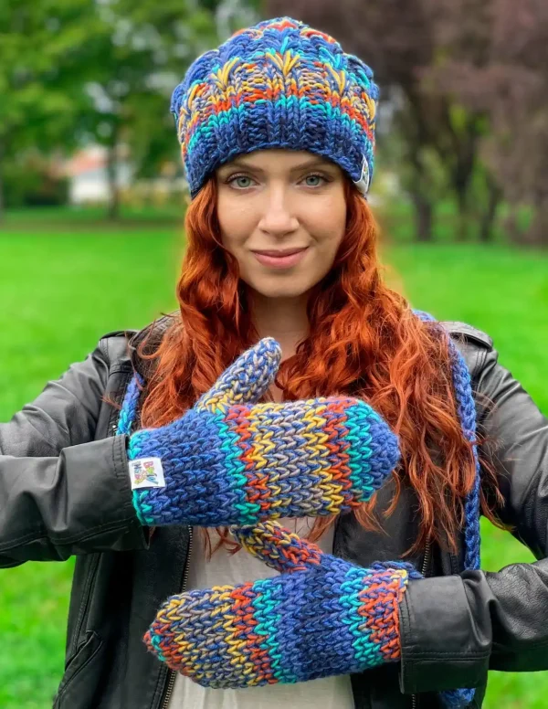 Rękawiczki MERINO 50% ,,Górski potok" 11 kolorowe rekawiczki ze sznurkiem