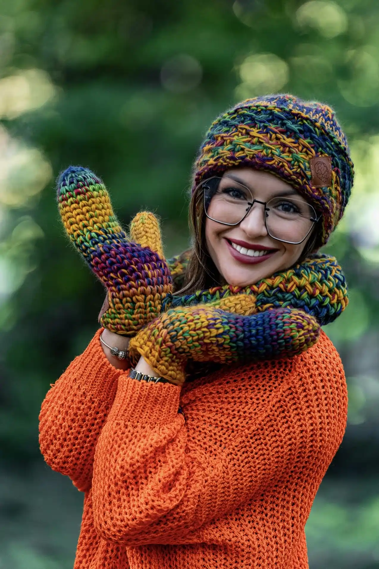 Czapka MERINO 100% Hope "Kolory" + podszewka BAWEŁNA 29 kolorowe rekawiczki