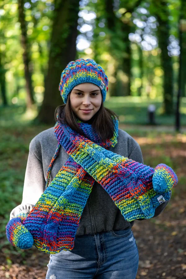 Szal MERINO 50% ,,Tęcza błękit szalik" 7 kolorpwy szal