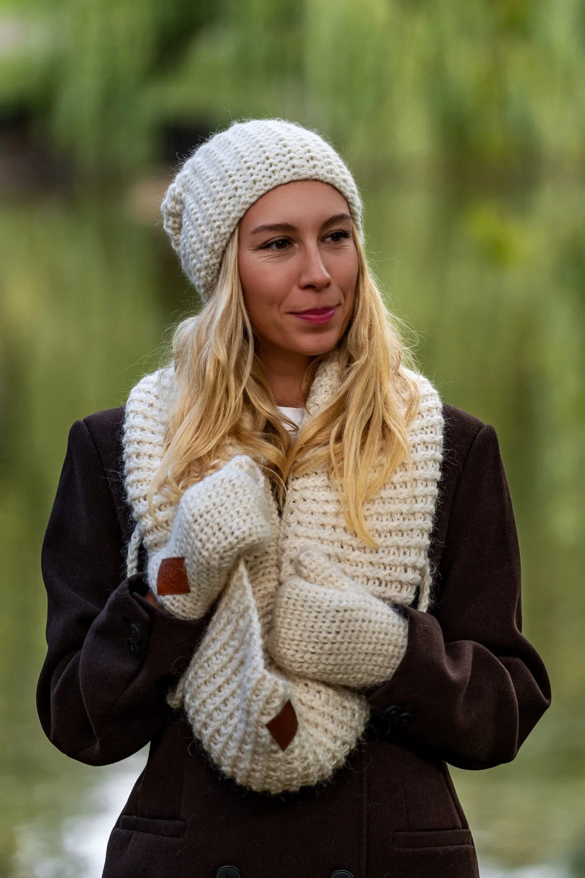 Rękawiczki MERINO "Beżowy ecru" 39 komin damski ecru merino