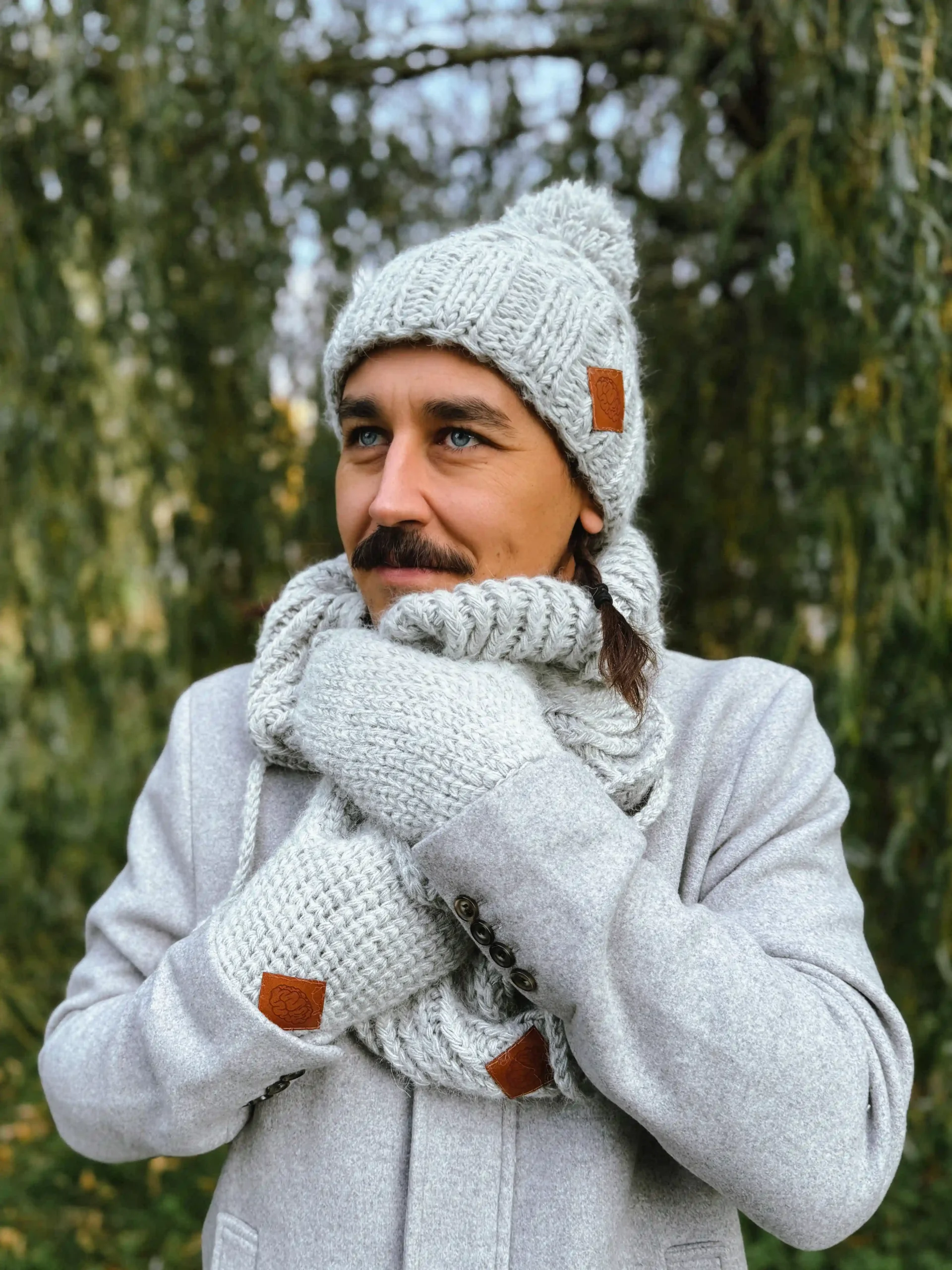 Męski komin MERINO "Wybielony szary" 39 komin handmade scaled 1