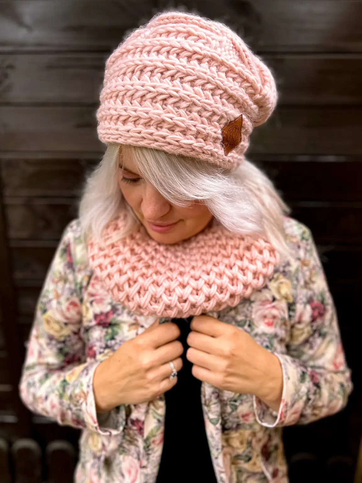 Mały komin wełniany MERINO ,,Jasny różowy" 184 komin merino handmade