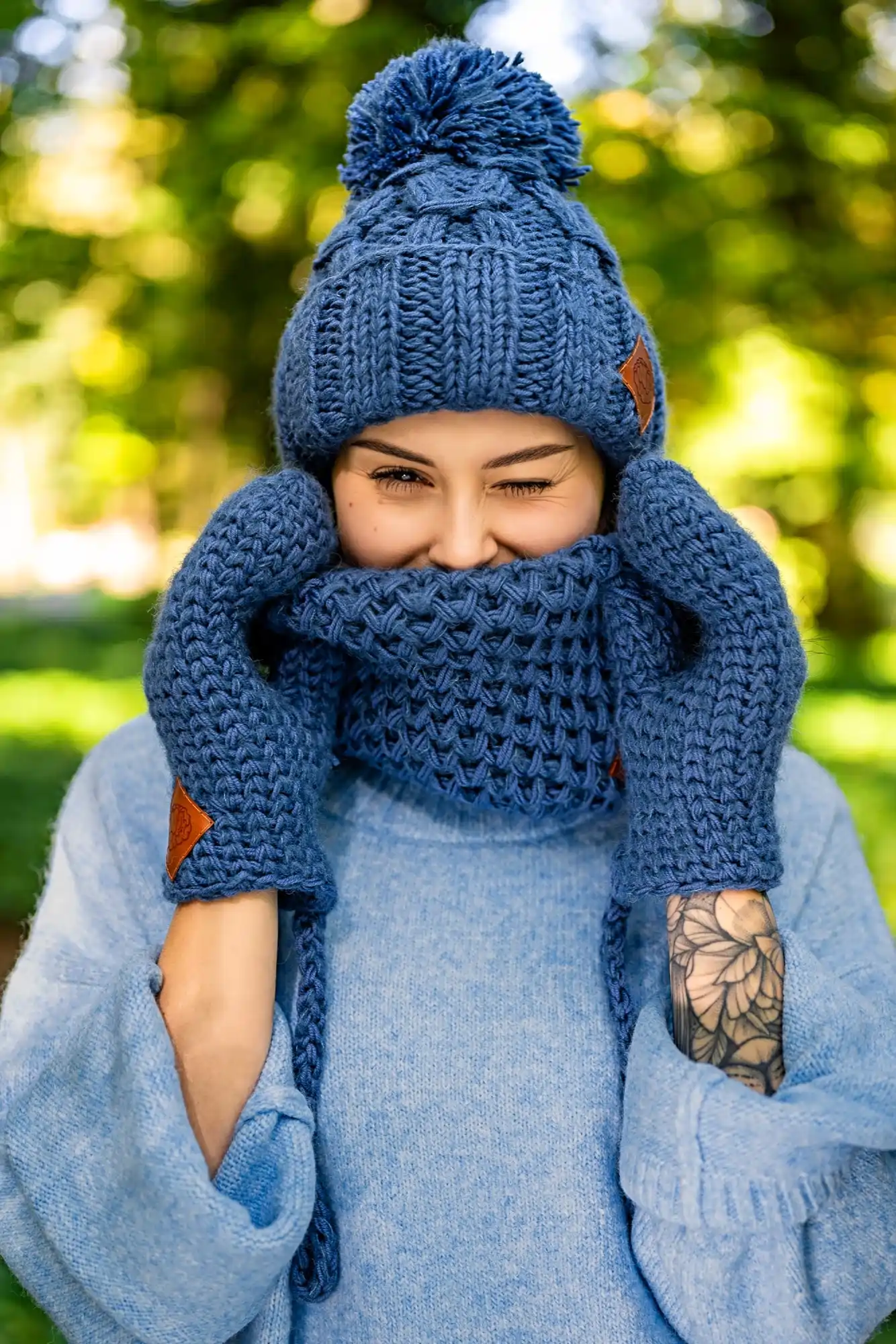 Rękawiczki MERINO "Ciemny niebieski" 52 komin merino niebieski kobalt