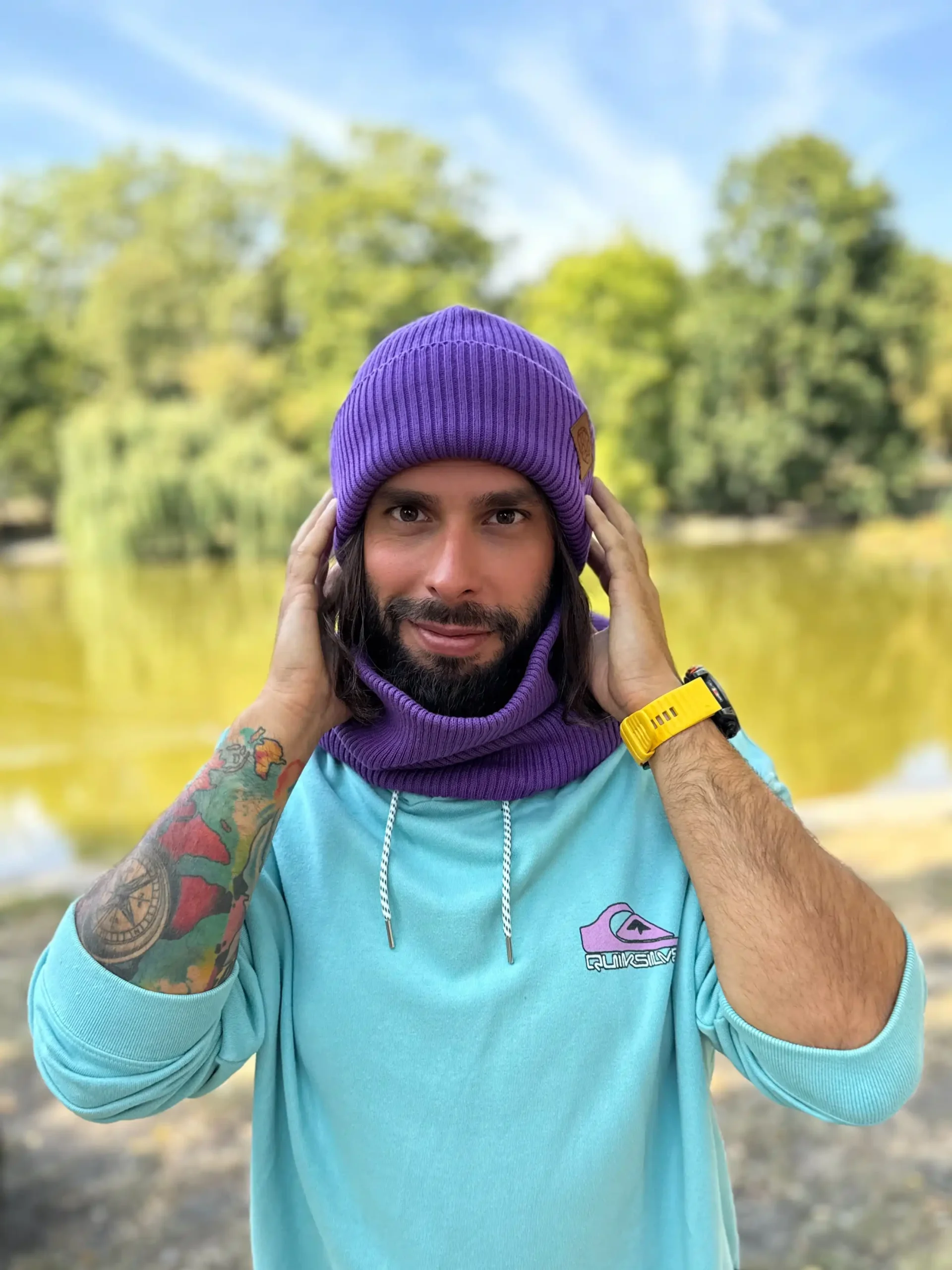Męska bawełniana czapka beanie logo ekoskórka "Fiolet" 28 komin na szyje meski scaled 1