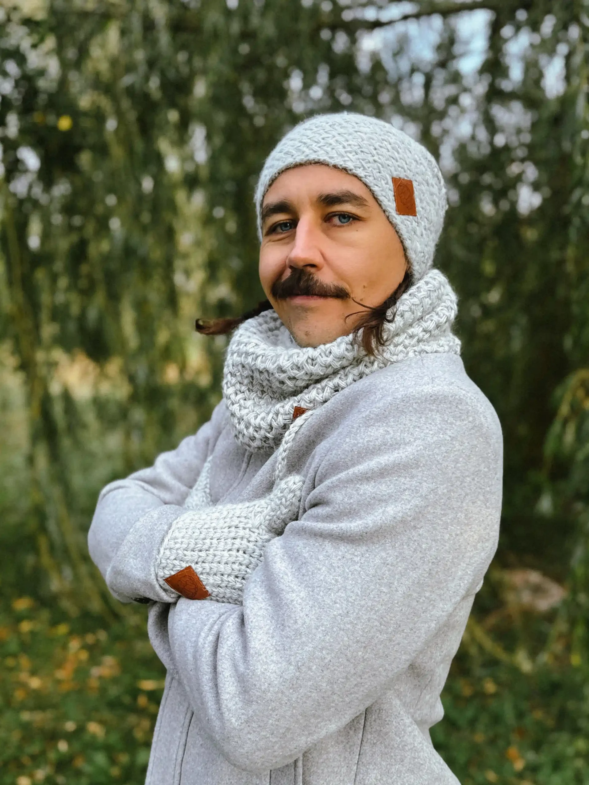 Męski mały komin MERINO "Wybielony szary" 52 komlet zimowy meski scaled 1