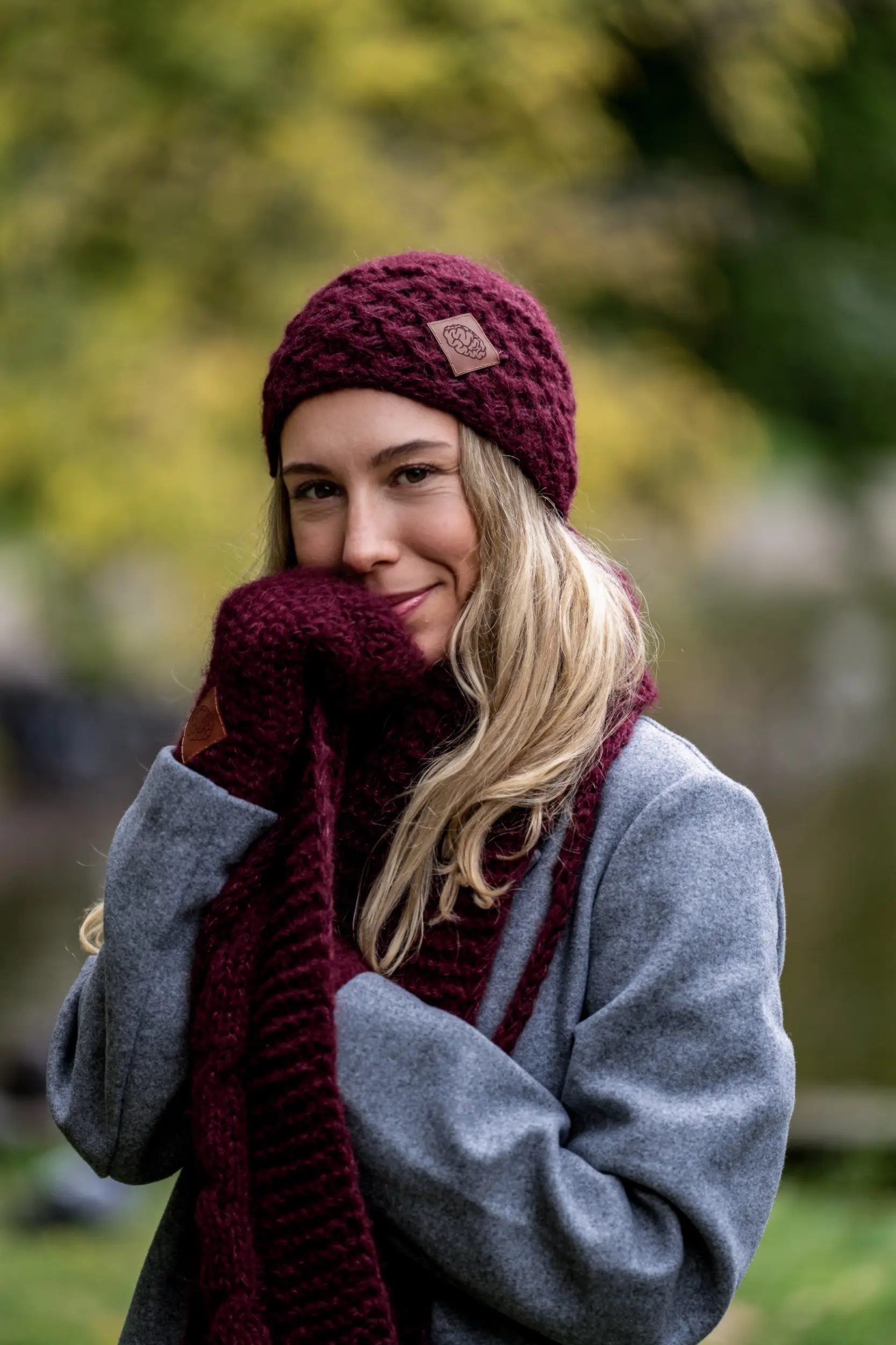 Czapka MERINO Hope "Bordo" + podszewka JEDWAB 80 komplet na zime bordo merino