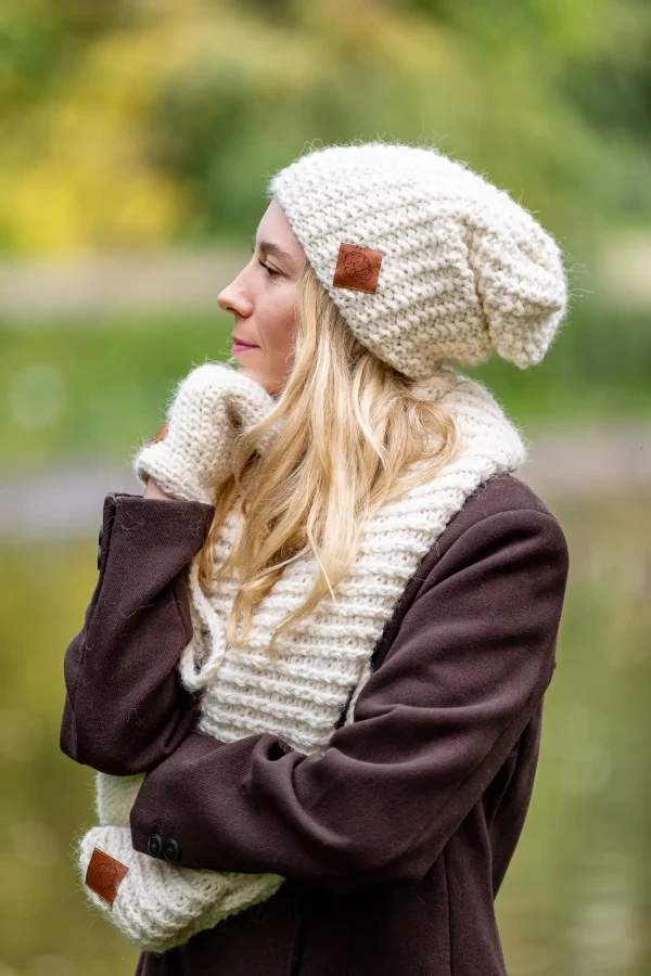 Czapka MERINO Neverland "Ecru" + podszewka JEDWAB 12 komplet na zime merino czapka szalik rekawiczki